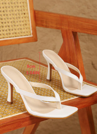Open Square Thong Toe Stiletto Heeled Mule Sandal