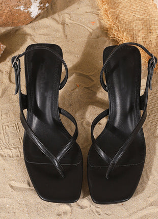 Strappy Thong Open Square Kitten Heel