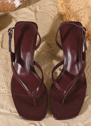 Strappy Thong Open Square Kitten Heel