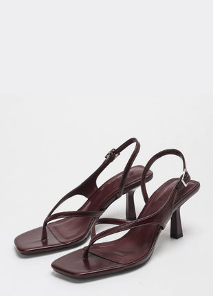 Strappy Thong Open Square Kitten Heel