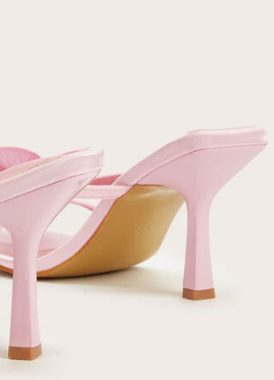 Flower Detail Square Toe Heeled Mule Sandals