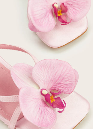 Flower Detail Square Toe Heeled Mule Sandals
