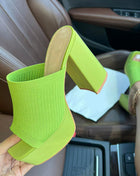 Lycra & Knit Chunky Open Toe Platform High Heeled Mules