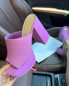 Lycra & Knit Chunky Open Toe Platform High Heeled Mules