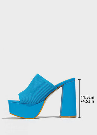 Lycra & Knit Chunky Open Toe Platform High Heeled Mules