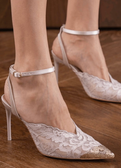 Lace Pointed Toe Stiletto Heeled Pumps