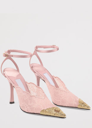 Lace Pointed Toe Stiletto Heeled Pumps