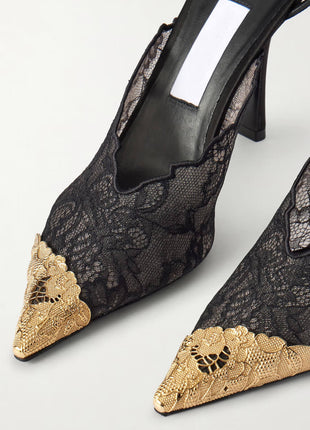 Lace Pointed Toe Stiletto Heeled Pumps