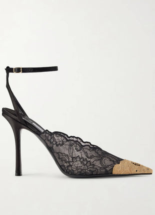 Lace Pointed Toe Stiletto Heeled Pumps