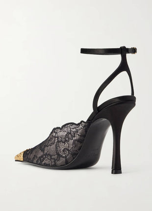 Lace Pointed Toe Stiletto Heeled Pumps