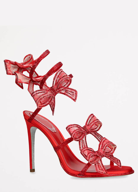 Satin Diamante Bow-Embellished Around The Ankle Coil Stiletto Heel Sandals