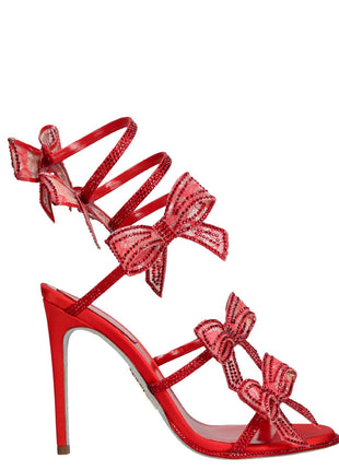 Satin Diamante Bow-Embellished Around The Ankle Coil Stiletto Heel Sandals