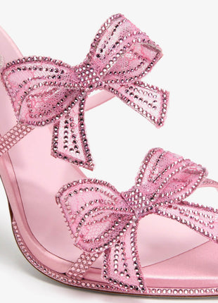 Satin Diamante Bow-Embellished Around The Ankle Coil Stiletto Heel Sandals