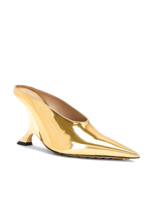 Metallic Faux Leather Pointed Toe Wedged Heels Mules