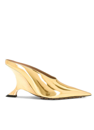 Metallic Faux Leather Pointed Toe Wedged Heels Mules