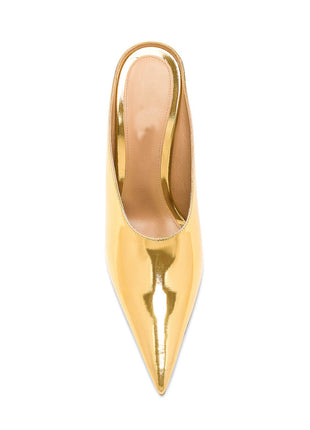 Metallic Faux Leather Pointed Toe Wedged Heels Mules