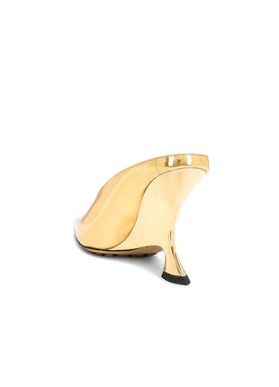 Metallic Faux Leather Pointed Toe Wedged Heels Mules