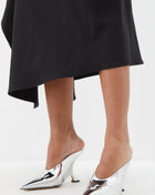 Metallic Faux Leather Pointed Toe Wedged Heels Mules