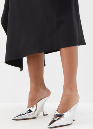 Metallic Faux Leather Pointed Toe Wedged Heels Mules