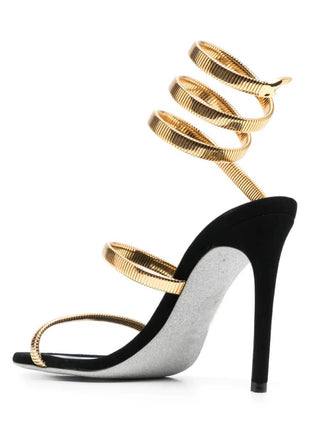 Metallic Ankle Wrap Around Open Toe High Heel Sandals