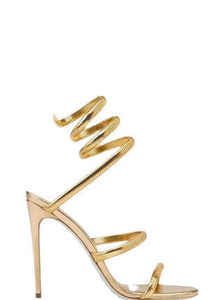Metallic Ankle Wrap Around Open Toe High Heel Sandals