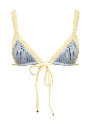 Two-Tone Ruched Triangle High-Cut Bikini Set