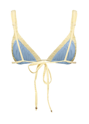 Two-Tone Ruched Triangle High-Cut Bikini Set