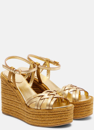Leather Platform Espadrille Open Toe Wedge Sandals