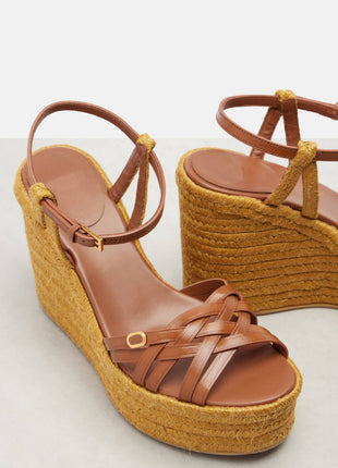 Leather Platform Espadrille Open Toe Wedge Sandals