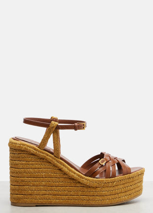 Leather Platform Espadrille Open Toe Wedge Sandals