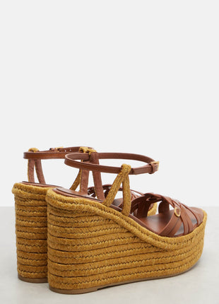 Leather Platform Espadrille Open Toe Wedge Sandals