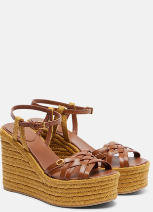 Leather Platform Espadrille Open Toe Wedge Sandals