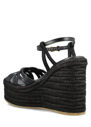 Leather Platform Espadrille Open Toe Wedge Sandals