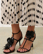Patent Flowers Embellished Open Square Toe Stiletto Heeled Sandals