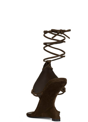 Faux Suede Ankle Wrap Sculpted Wedge Thong Sandal