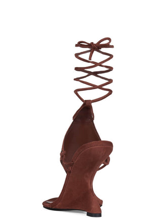 Faux Suede Ankle Wrap Sculpted Wedge Thong Sandal