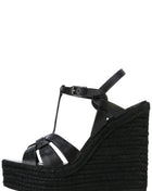 Woven Faux Leather Platform Espadrille Wedge Sandals