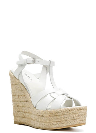 Woven Faux Leather Platform Espadrille Wedge Sandals