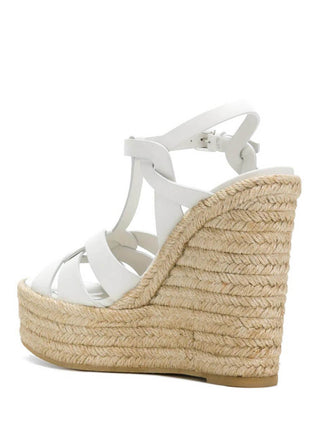 Woven Faux Leather Platform Espadrille Wedge Sandals