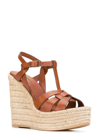 Woven Faux Leather Platform Espadrille Wedge Sandals