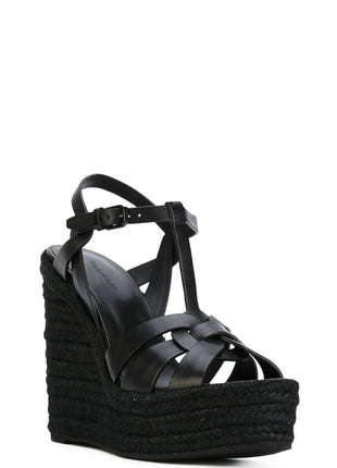 Woven Faux Leather Platform Espadrille Wedge Sandals