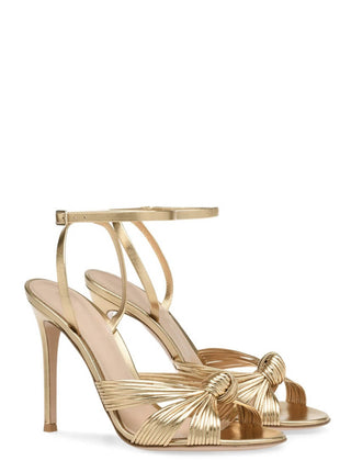 Metallic Gold Knotted Detail Open Pointed Toe Stiletto Heel