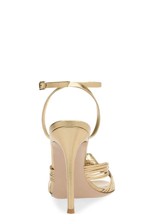 Metallic Gold Knotted Detail Open Pointed Toe Stiletto Heel