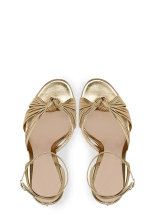 Metallic Gold Knotted Detail Open Pointed Toe Stiletto Heel
