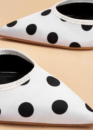 Satin Polka Dot Tie Leg Detail Pointed Toe Stiletto Heel Pumps