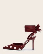 Satin Polka Dot Tie Leg Detail Pointed Toe Stiletto Heel Pumps