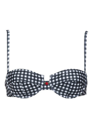 Gingham Underwire Balconette High-Leg Bikini Set With Red Floral Detail
