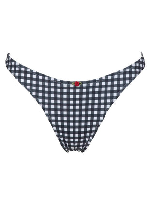 Gingham Underwire Balconette High-Leg Bikini Set With Red Floral Detail