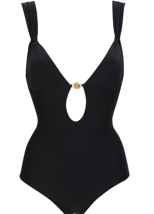 V Neck Cut Out One Piece Swimsuit With Gold Hardware Details