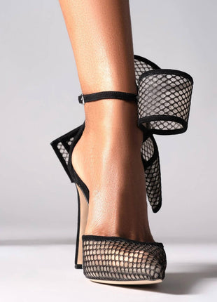 Mesh Bow Detail Pointed Toe Stiletto Heel Pumps